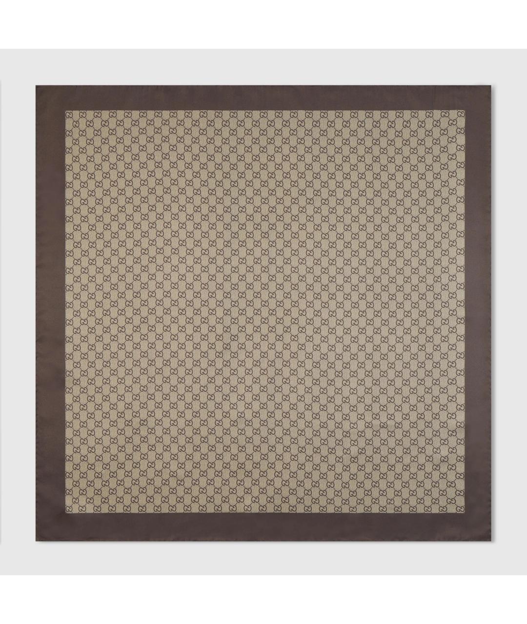 GUCCI Коричневый шелковый шарф, фото 3