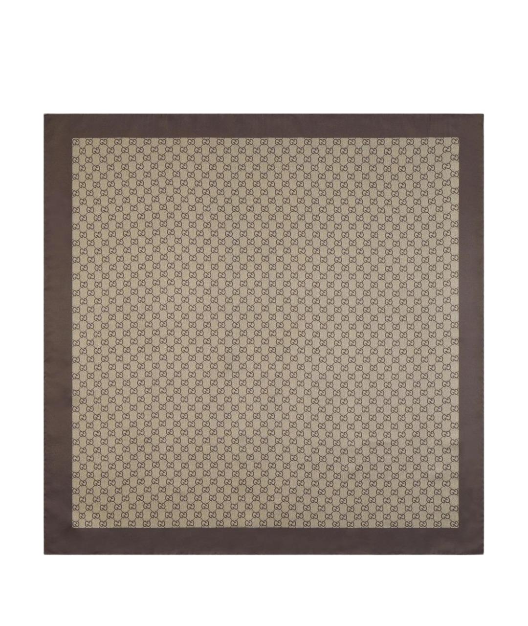 GUCCI Коричневый шелковый шарф, фото 1