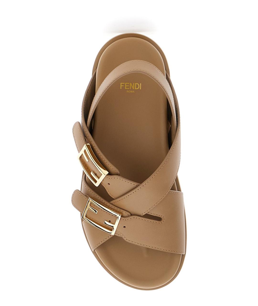 FENDI Бежевые кожаные сандалии, фото 3