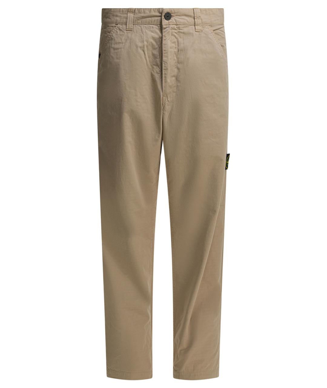 STONE ISLAND Бежевые хлопковые повседневные брюки, фото 1