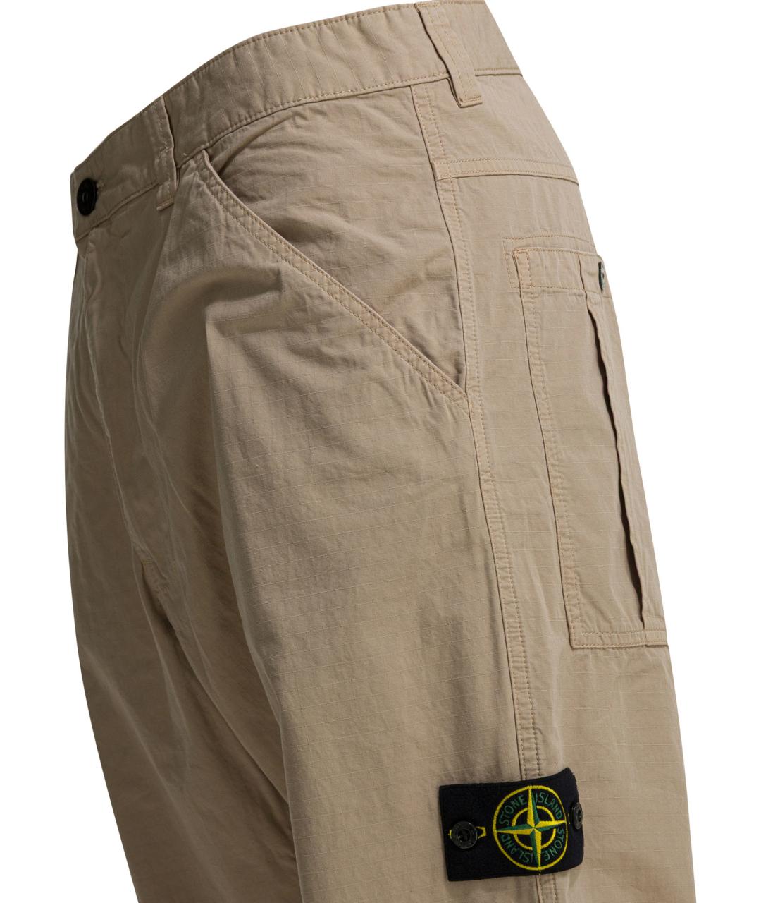 STONE ISLAND Бежевые хлопковые повседневные брюки, фото 4