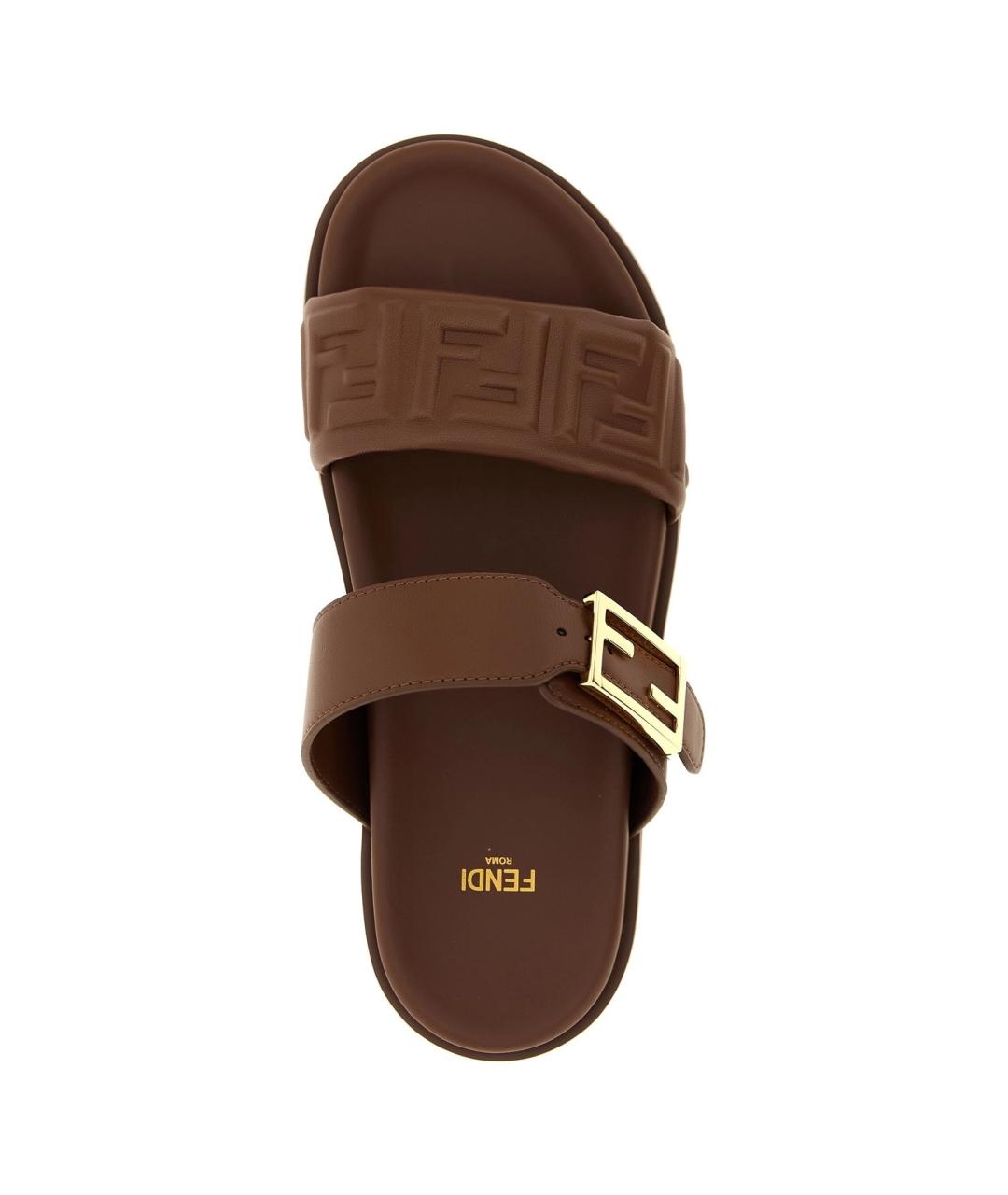 FENDI Коричневые кожаные сандалии, фото 4