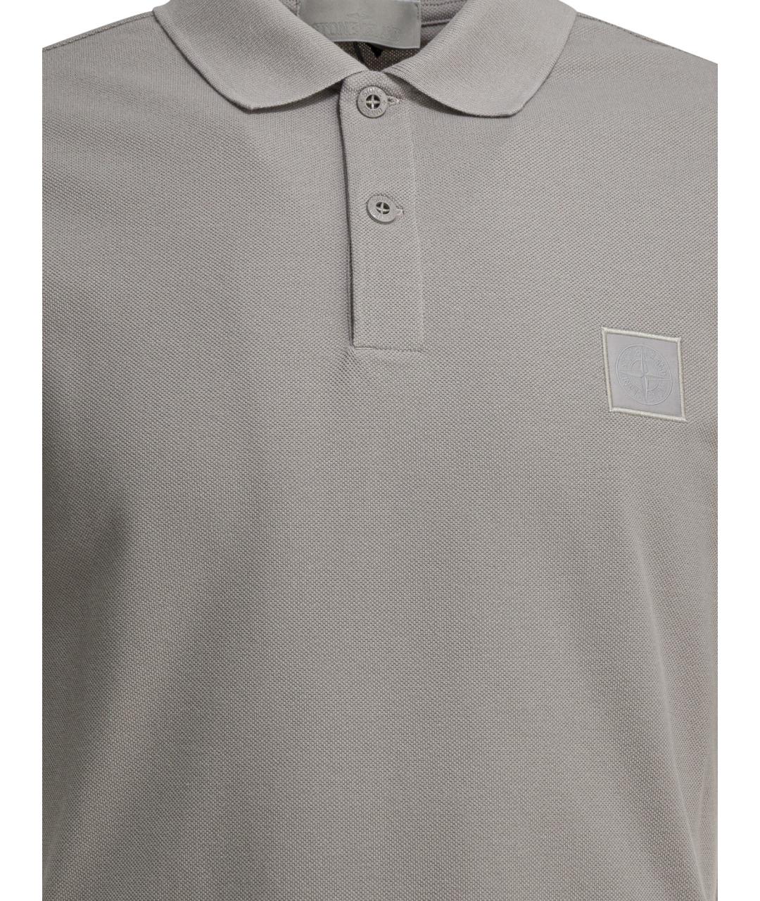 STONE ISLAND Серое хлопковое поло с коротким рукавом, фото 3