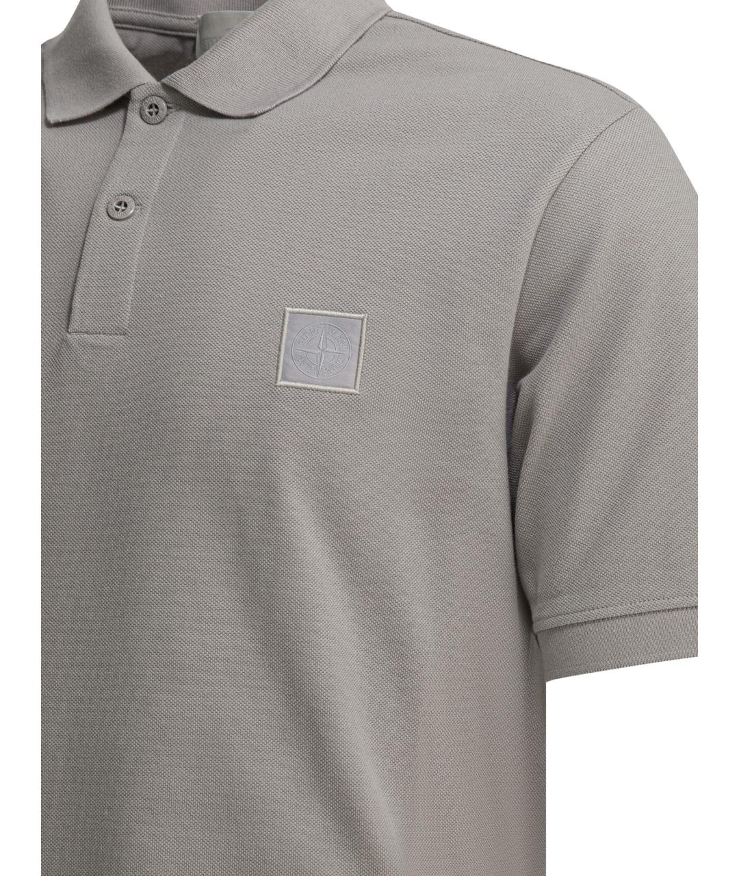 STONE ISLAND Серое хлопковое поло с коротким рукавом, фото 4