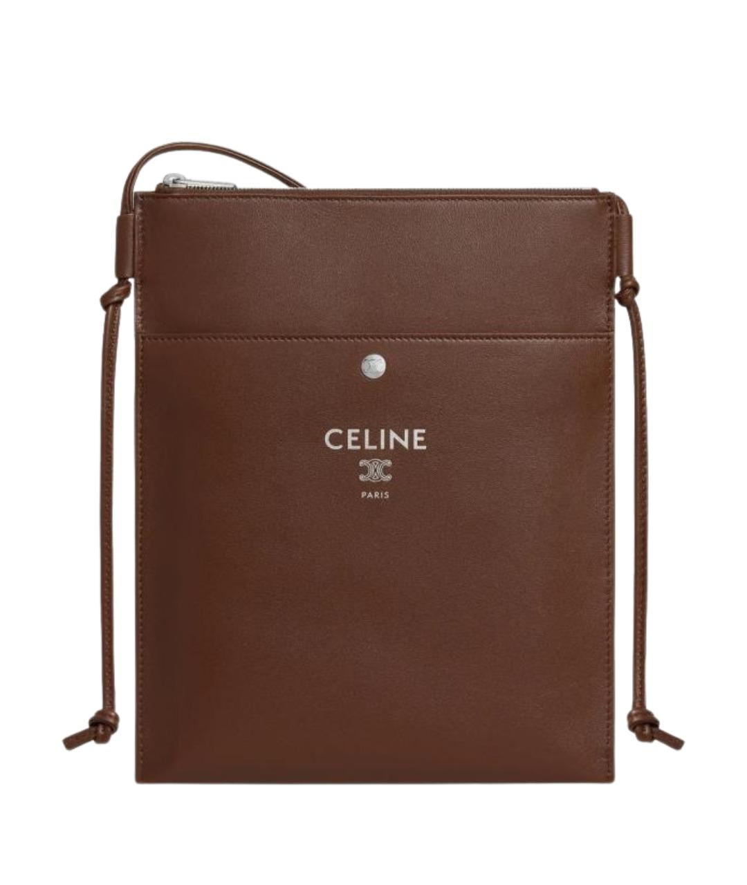CELINE Коричневая кожаная сумка на плечо, фото 1