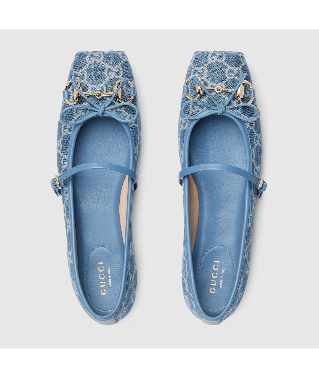 GUCCI Голубые текстильные балетки, фото 5