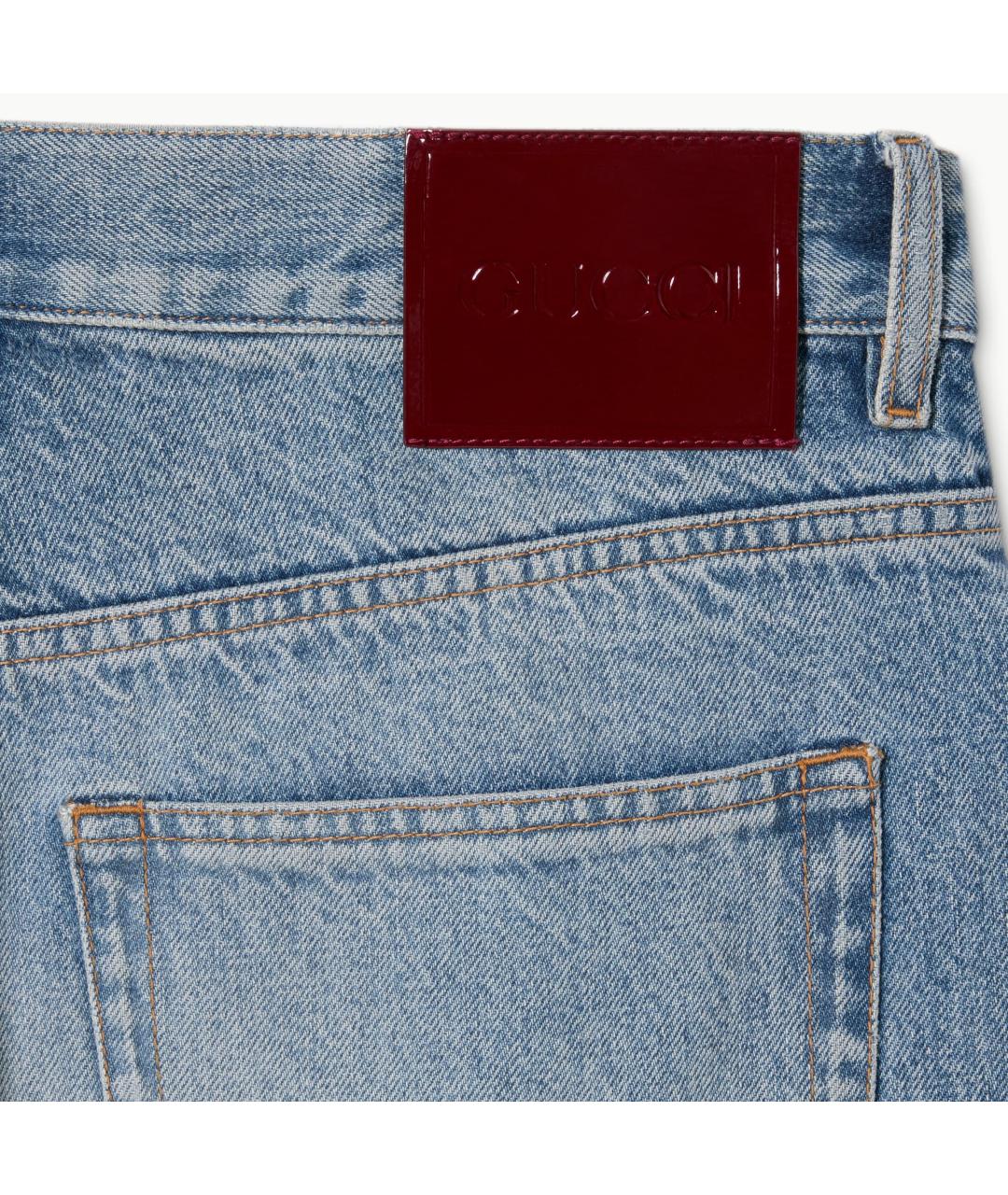 GUCCI Голубые хлопковые прямые джинсы, фото 2