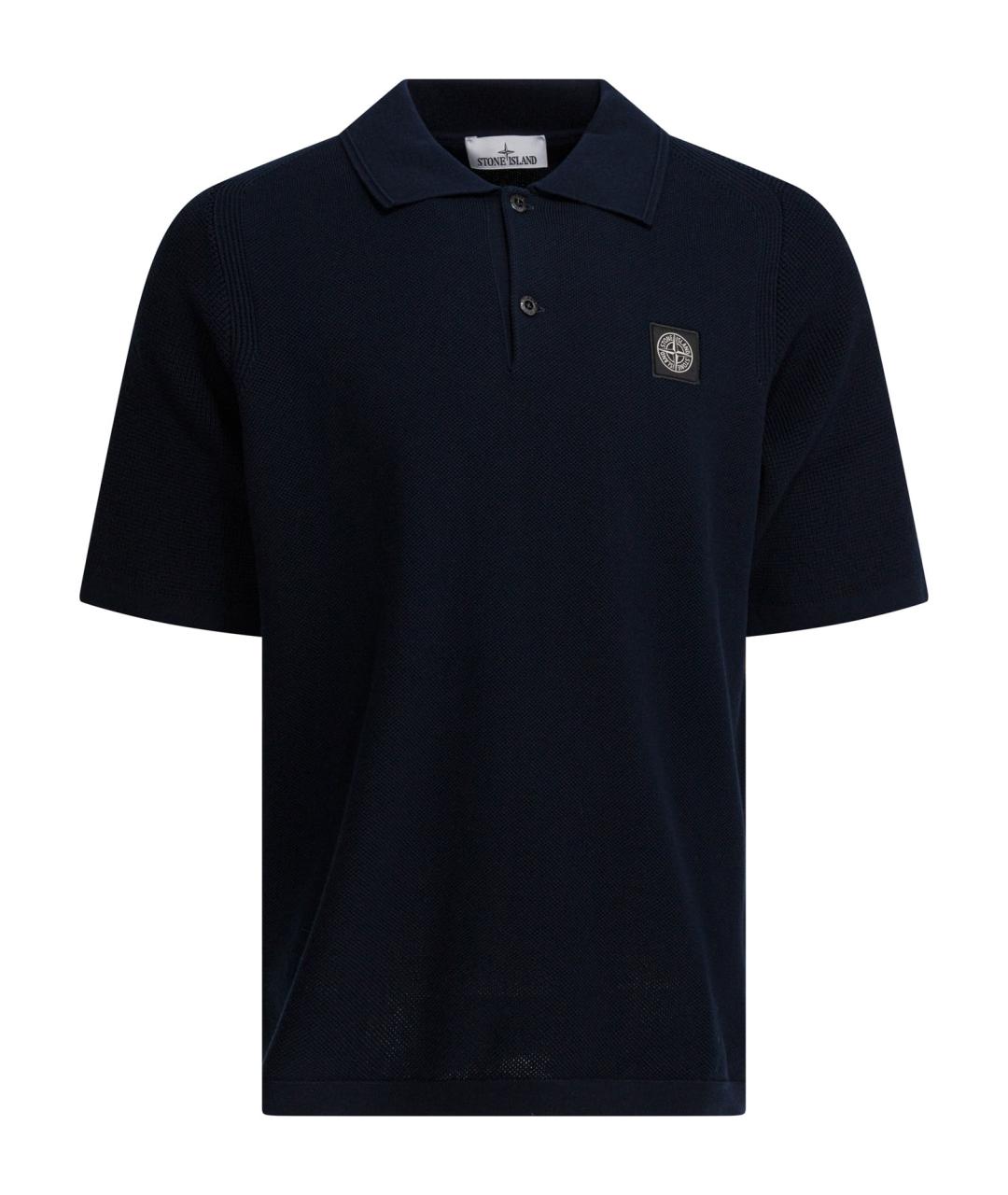 STONE ISLAND Темно-синее хлопковое поло с коротким рукавом, фото 1