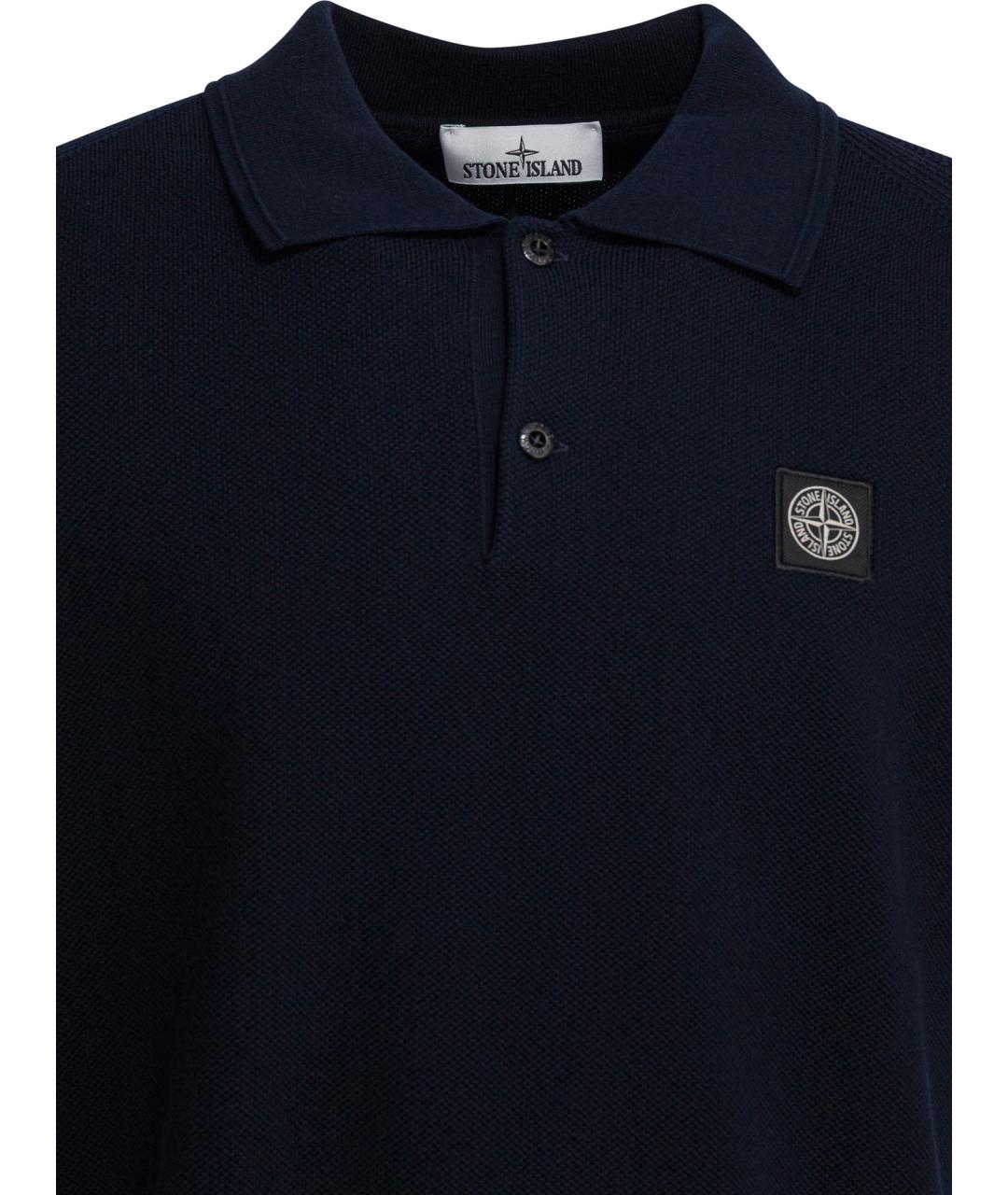 STONE ISLAND Темно-синее хлопковое поло с коротким рукавом, фото 3