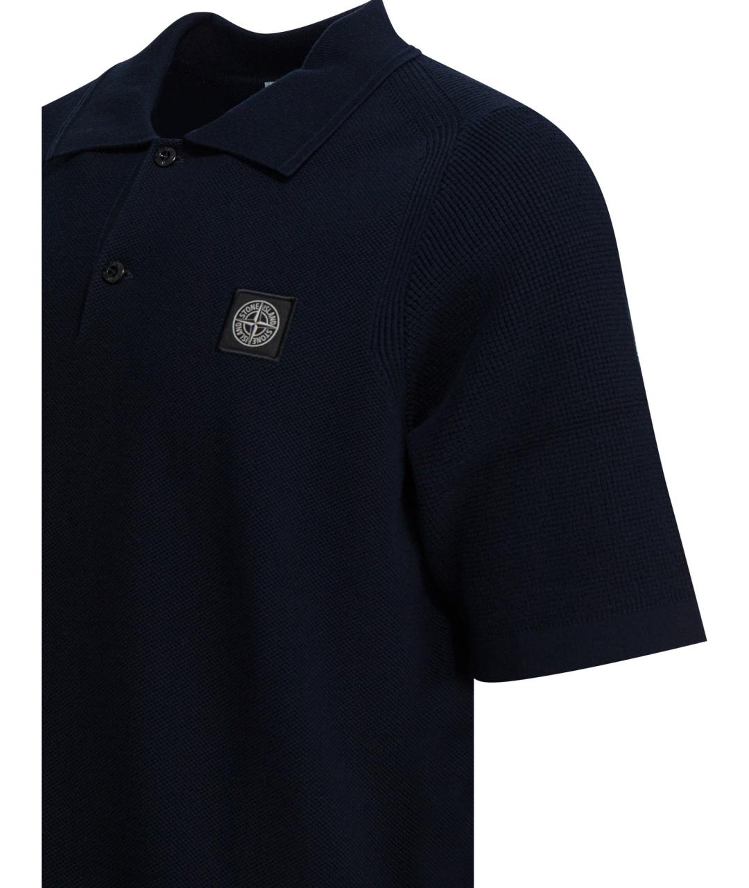 STONE ISLAND Темно-синее хлопковое поло с коротким рукавом, фото 4