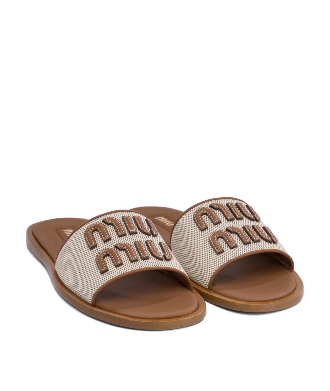 MIU MIU Бежевые кожаные сандалии, фото 2