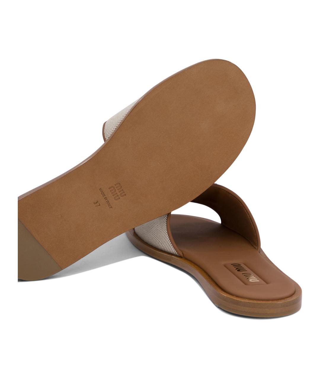 MIU MIU Бежевые кожаные сандалии, фото 5