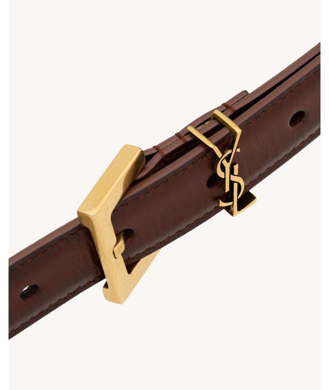 SAINT LAURENT Коричневый кожаный ремень, фото 3