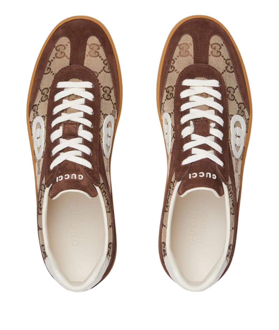 GUCCI Коричневые кожаные низкие кроссовки / кеды, фото 4