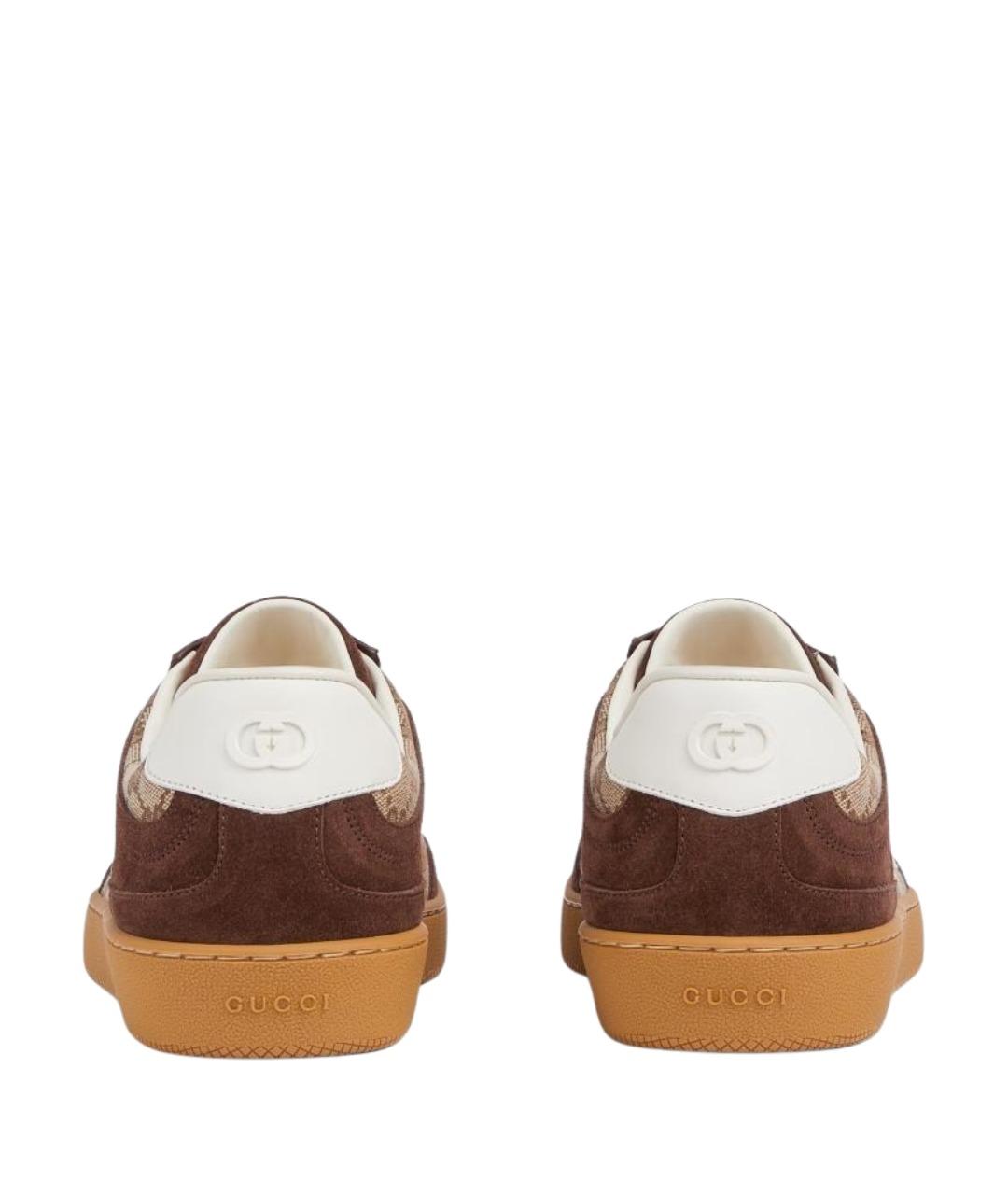 GUCCI Коричневые кожаные низкие кроссовки / кеды, фото 3