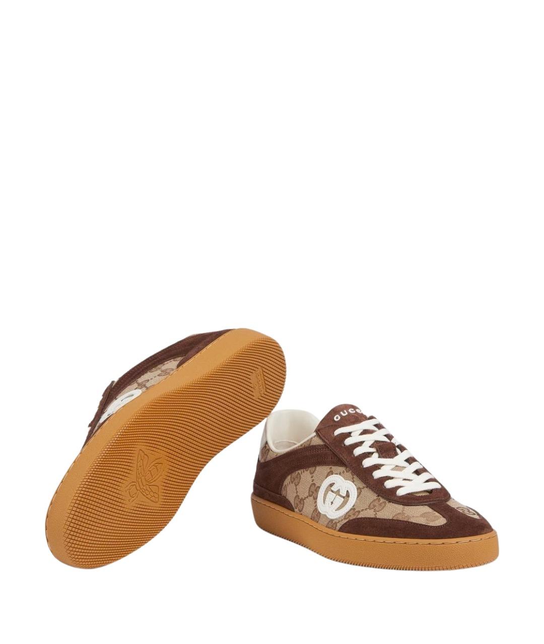 GUCCI Коричневые кожаные низкие кроссовки / кеды, фото 5