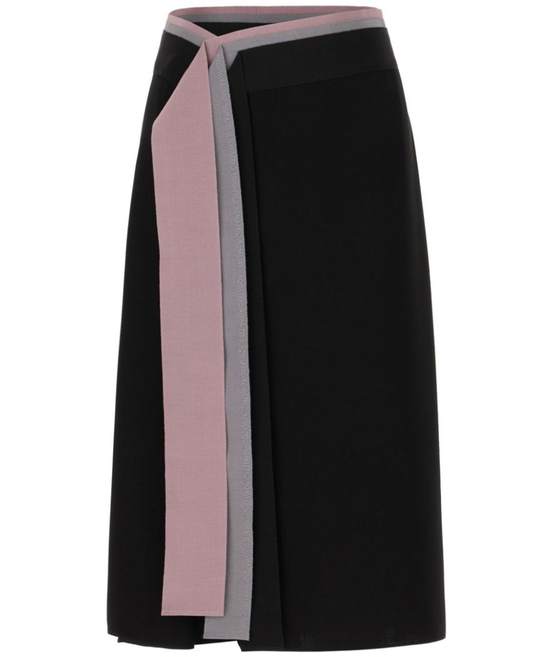 FENDI Черная шелковая юбка миди, фото 5