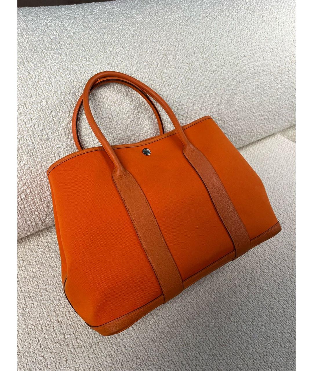 HERMES Оранжевая тканевая сумка тоут, фото 2