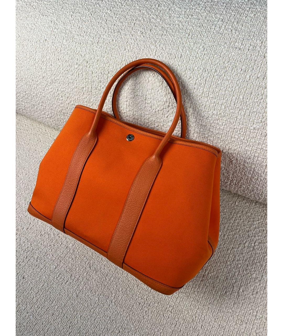 HERMES Оранжевая тканевая сумка тоут, фото 5