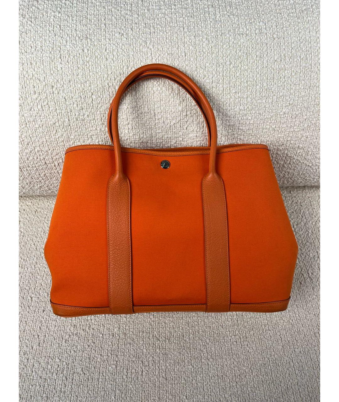 HERMES Оранжевая тканевая сумка тоут, фото 9