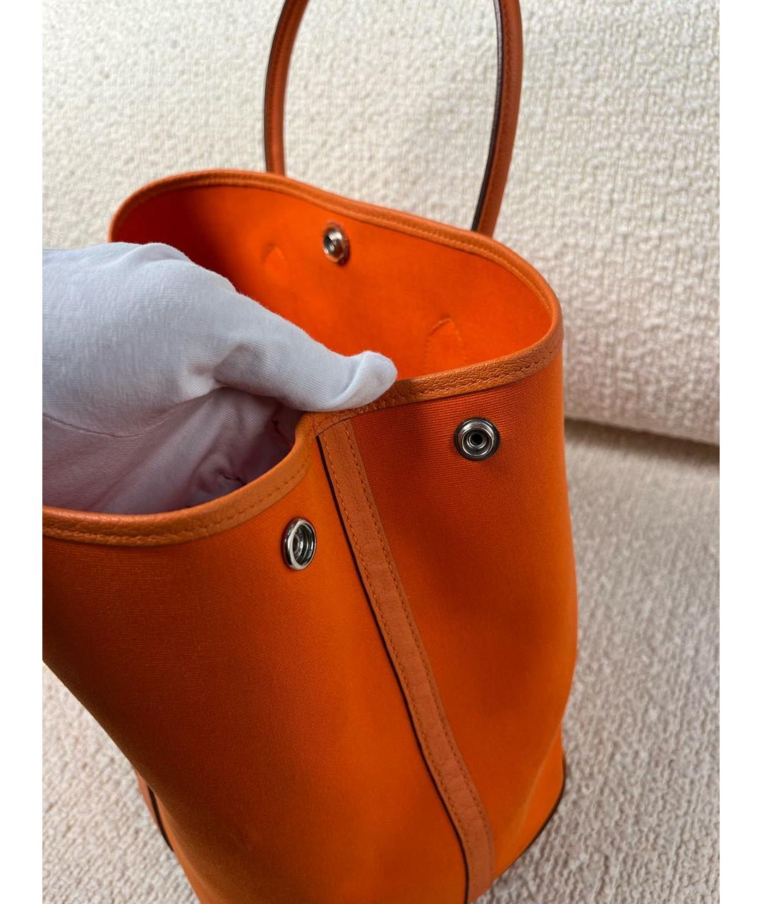 HERMES Оранжевая тканевая сумка тоут, фото 8