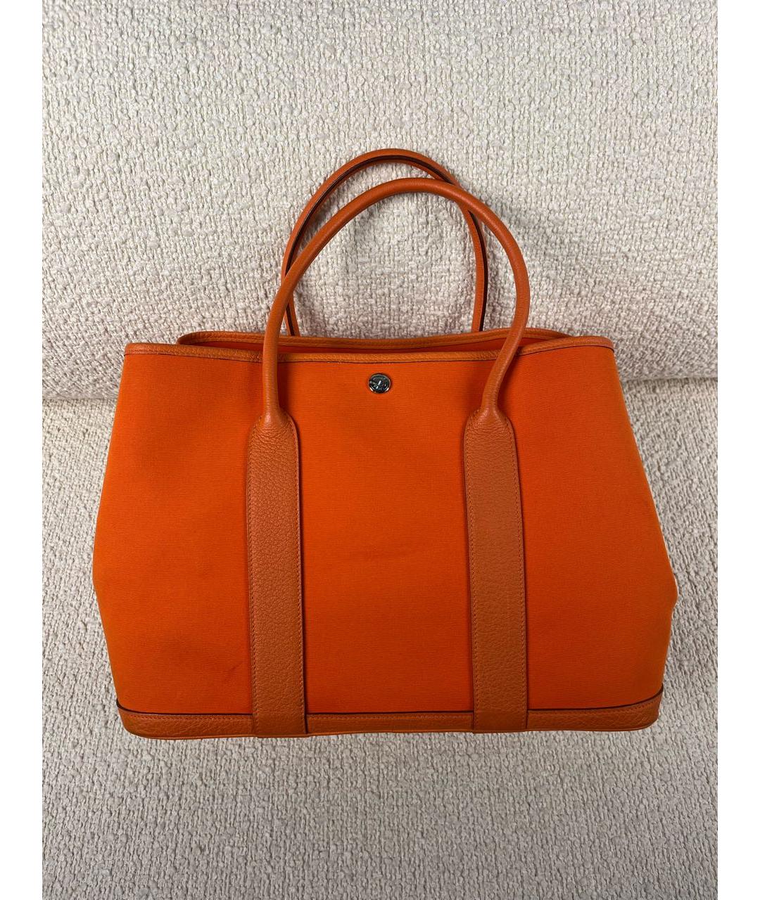 HERMES Оранжевая тканевая сумка тоут, фото 3