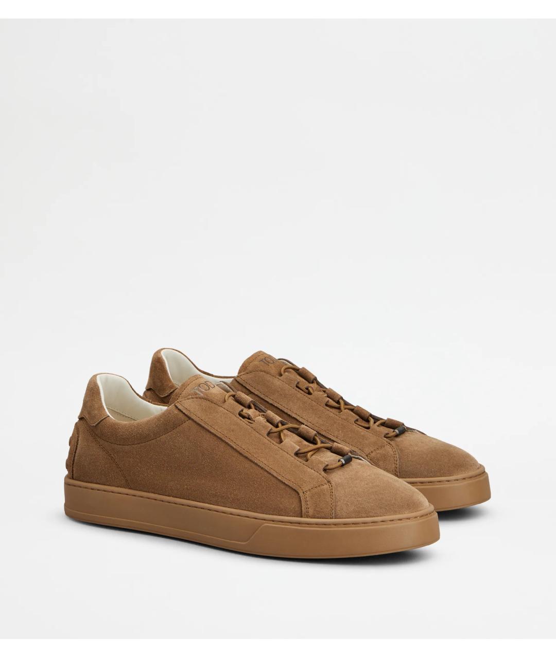 TOD'S Коричневые замшевые низкие кроссовки / кеды, фото 2