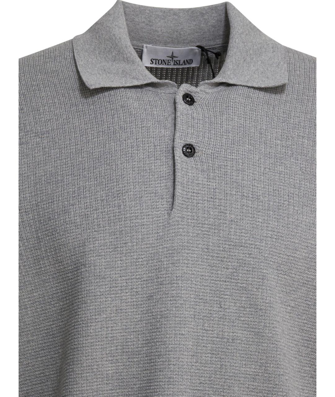 STONE ISLAND Серое хлопковое поло с длинным рукавом, фото 3