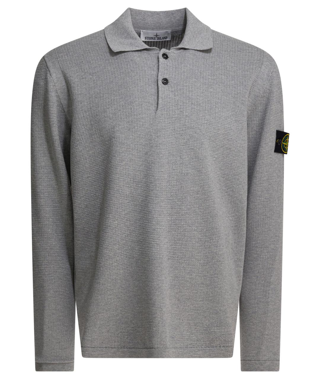 STONE ISLAND Серое хлопковое поло с длинным рукавом, фото 1