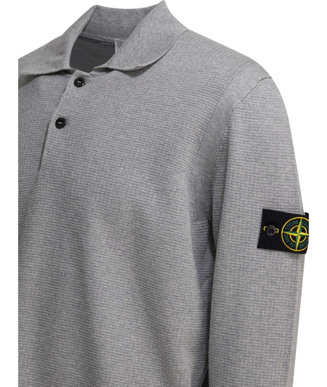 STONE ISLAND Серое хлопковое поло с длинным рукавом, фото 4