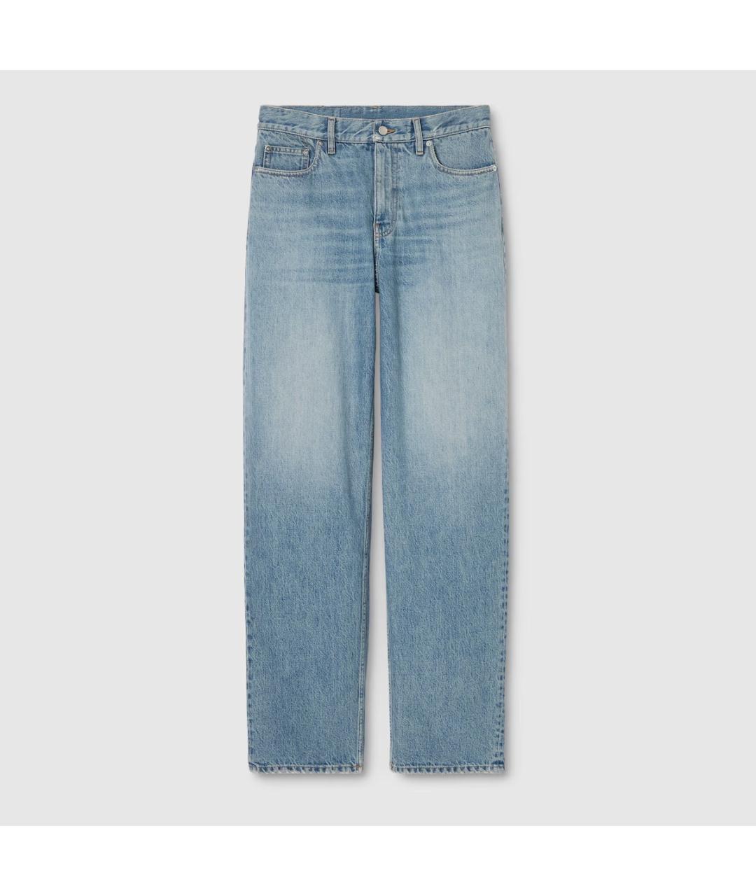 GUCCI Голубые хлопковые прямые джинсы, фото 1