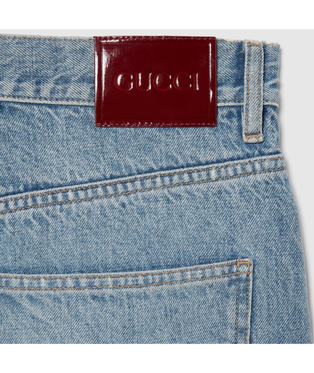 GUCCI Голубые хлопковые прямые джинсы, фото 2