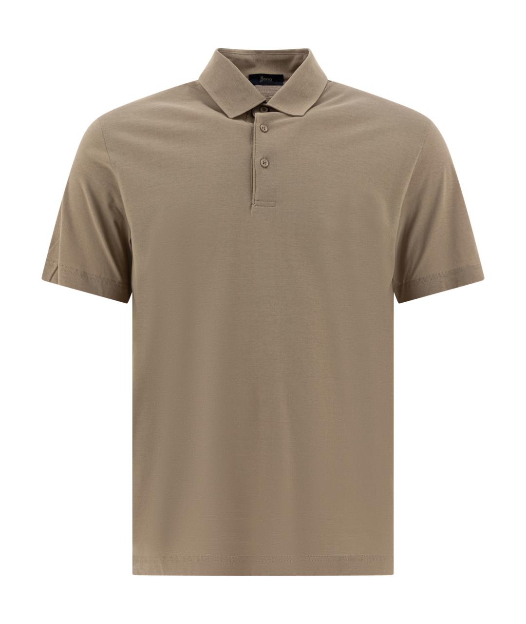 HERNO Коричневое хлопковое поло с коротким рукавом, фото 1
