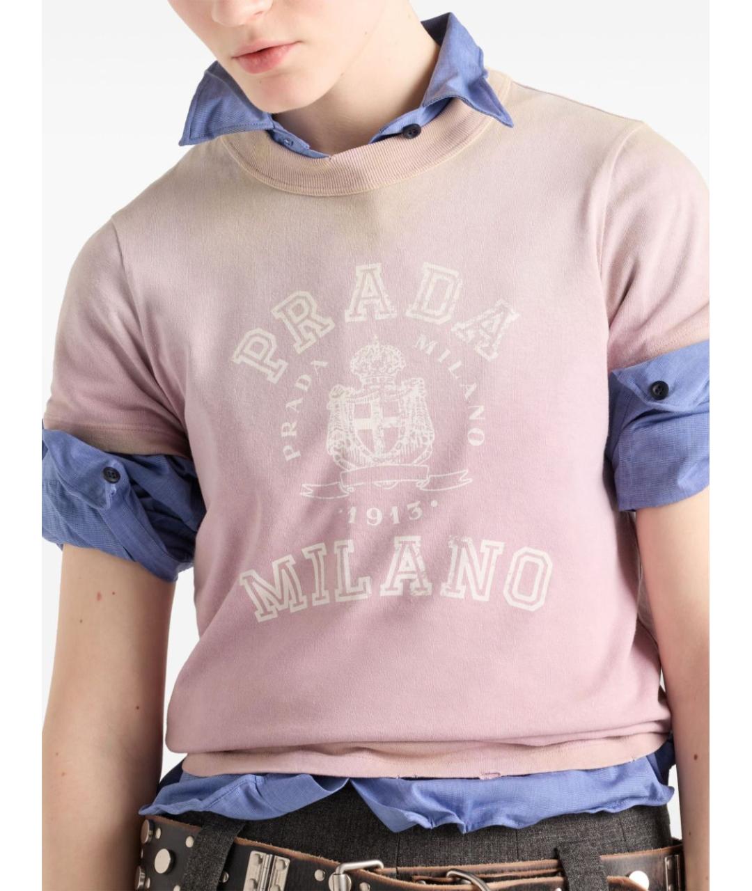 PRADA Розовая хлопковая футболка, фото 3