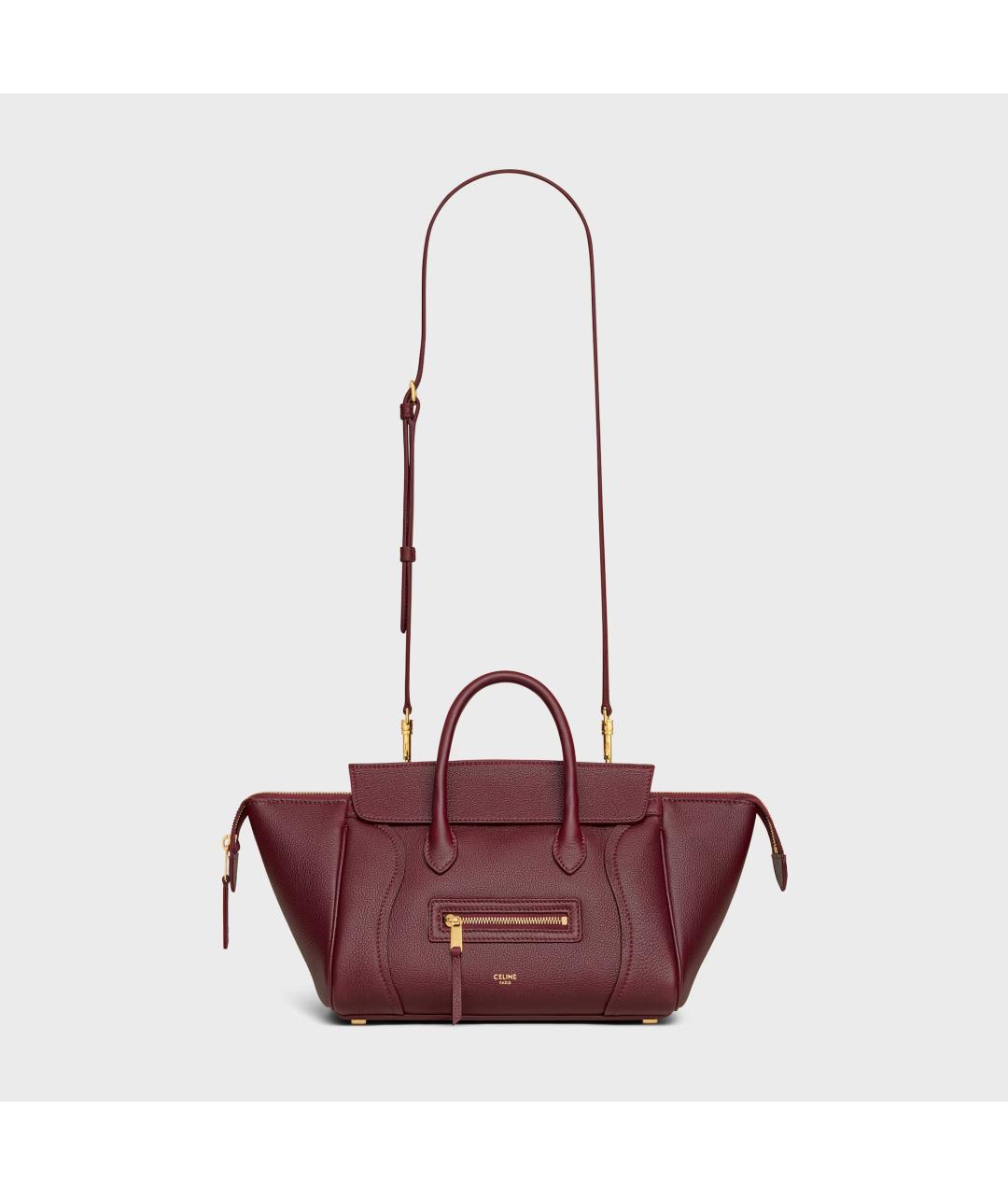 CELINE Бордовая кожаная сумка с короткими ручками, фото 5