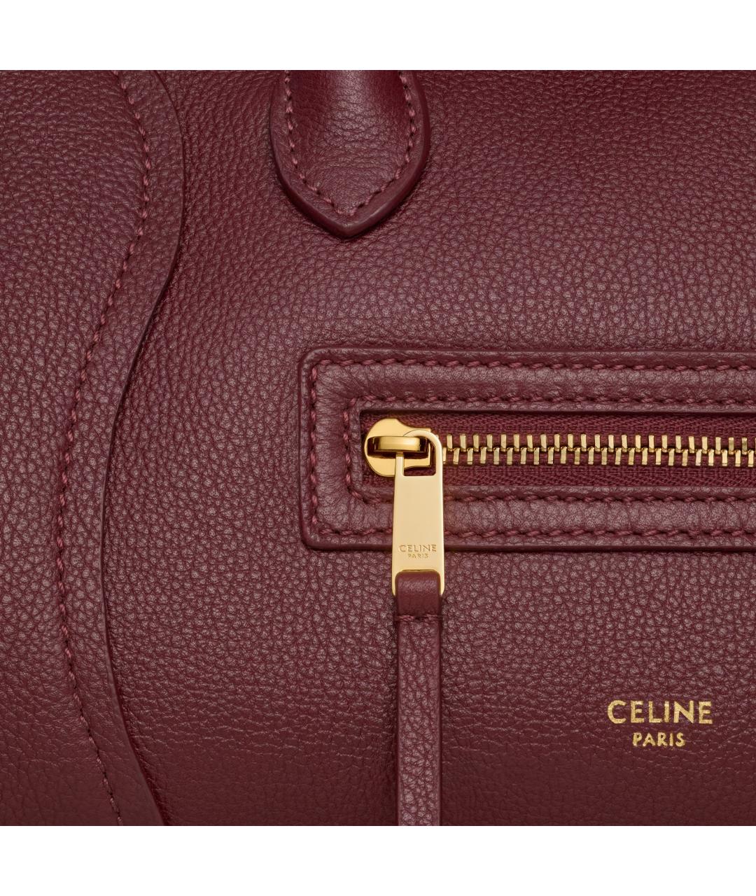 CELINE Бордовая кожаная сумка с короткими ручками, фото 4