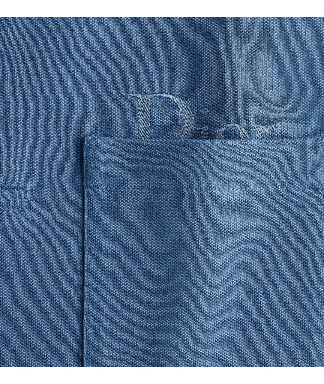 CHRISTIAN DIOR Синее хлопковое поло с коротким рукавом, фото 3