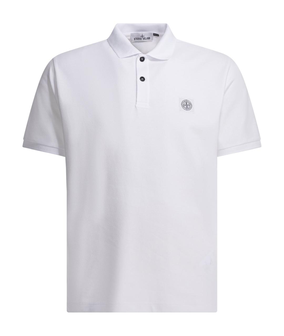 STONE ISLAND Белое хлопковое поло с коротким рукавом, фото 1