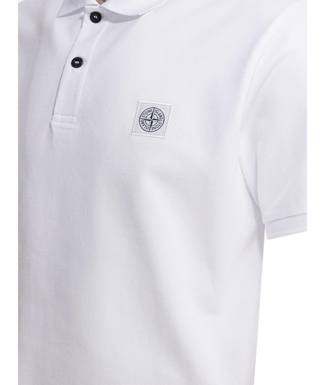 STONE ISLAND Белое хлопковое поло с коротким рукавом, фото 4