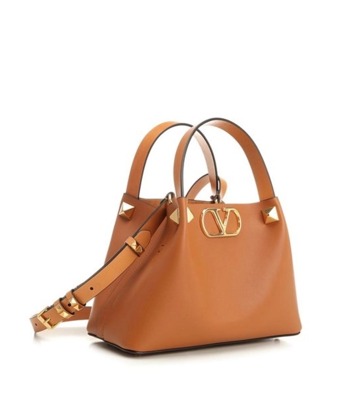 VALENTINO Коричневая кожаная сумка с короткими ручками, фото 4