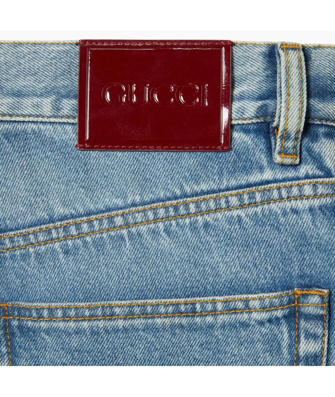 GUCCI Голубые хлопковые прямые джинсы, фото 2