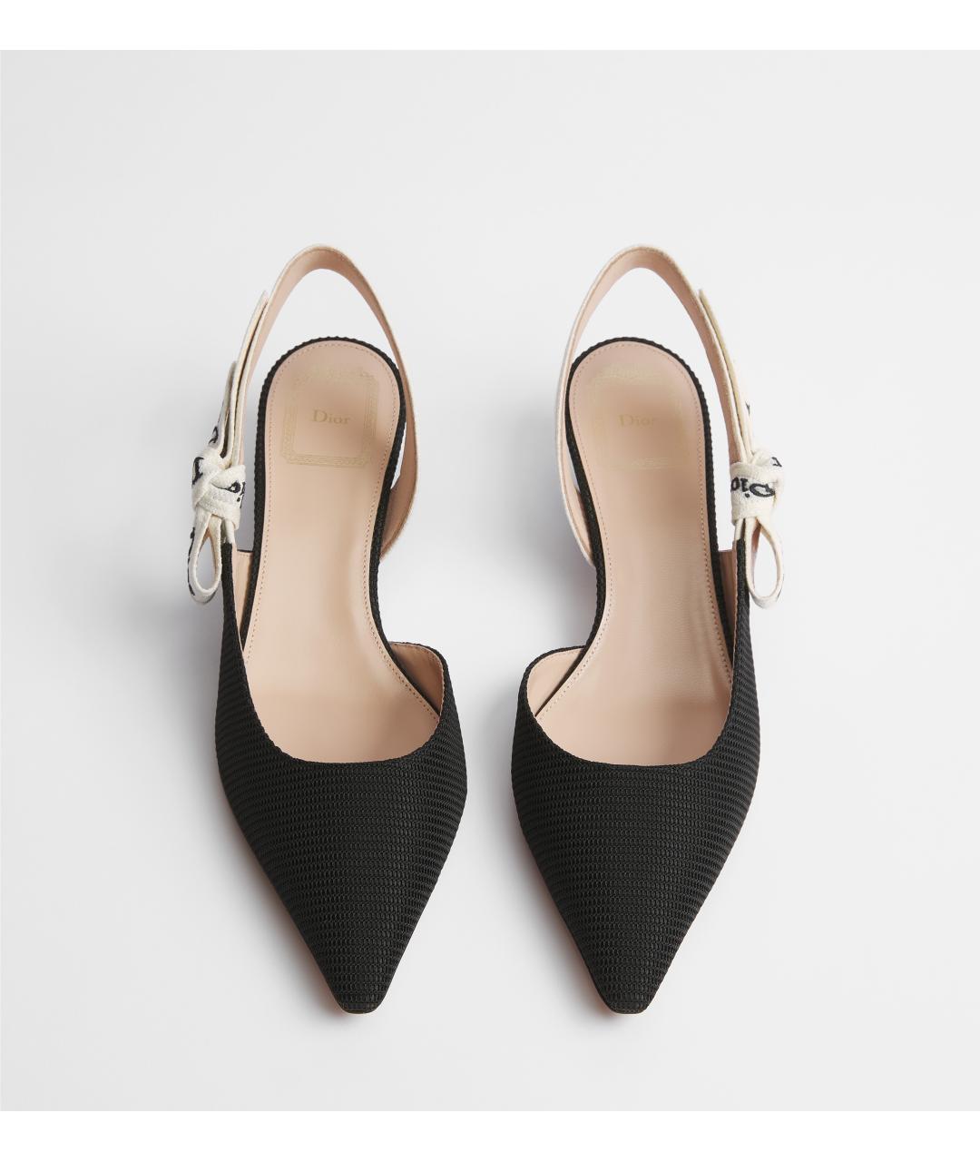 CHRISTIAN DIOR Черные текстильные лодочки на низком каблуке, фото 3