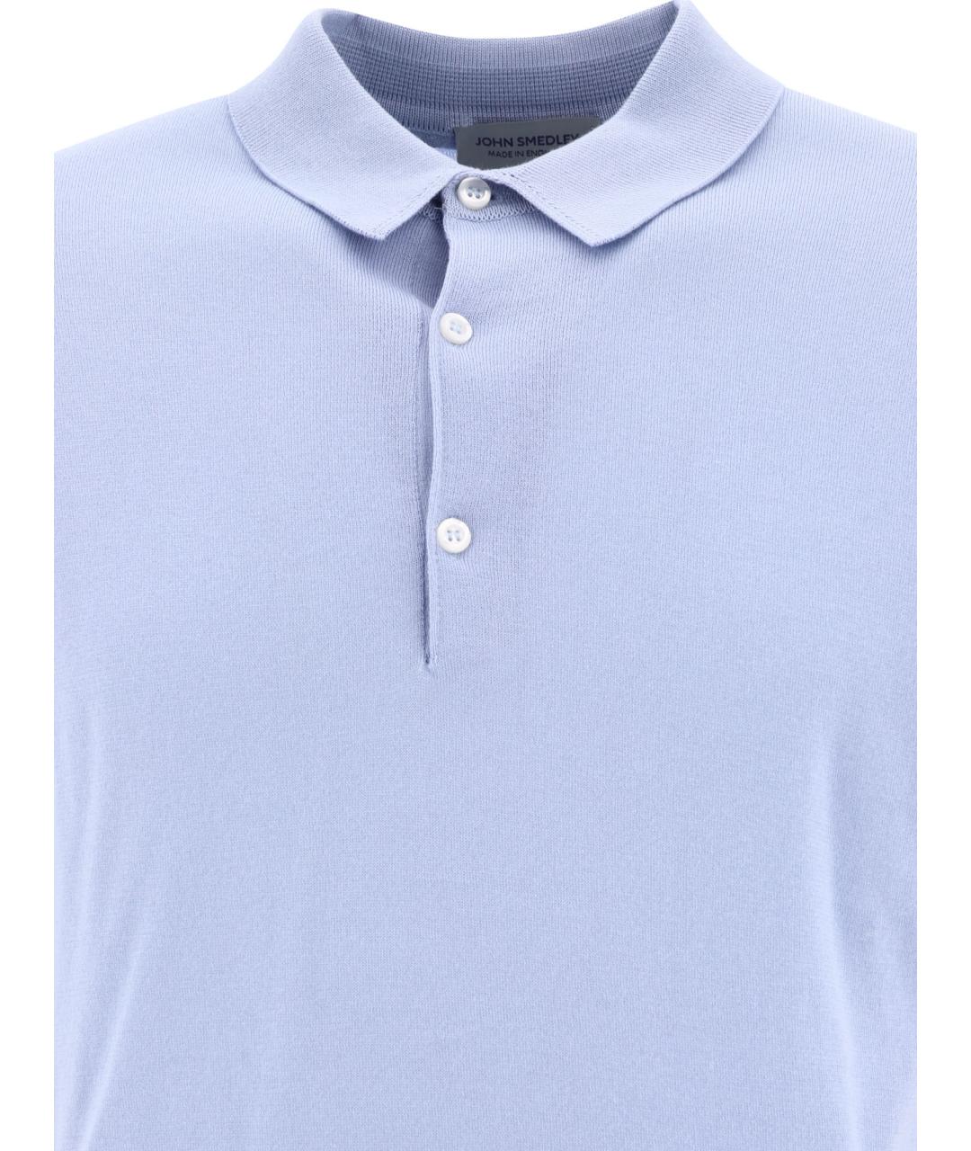 JOHN SMEDLEY Голубое хлопковое поло с коротким рукавом, фото 3