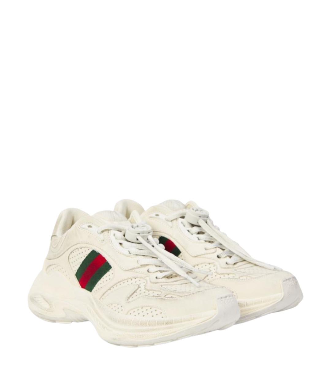 GUCCI Белые кожаные кроссовки, фото 2