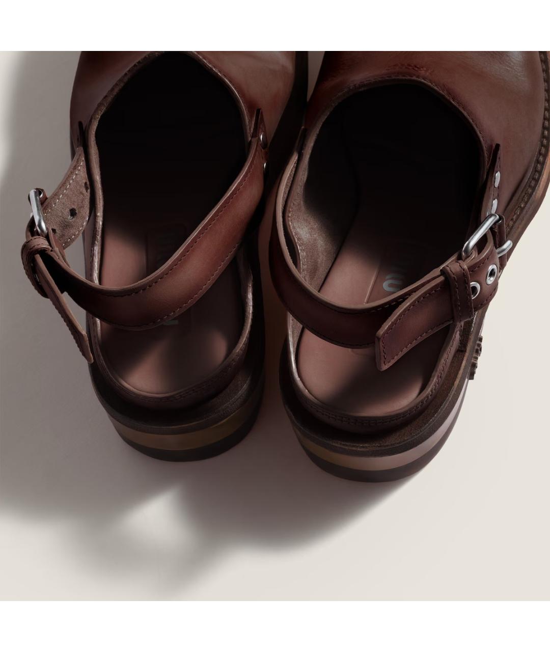 MIU MIU Коричневые кожаные сабо, фото 2