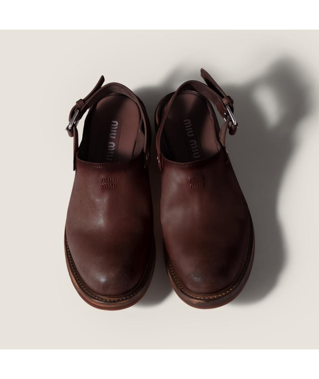 MIU MIU Коричневые кожаные сабо, фото 3