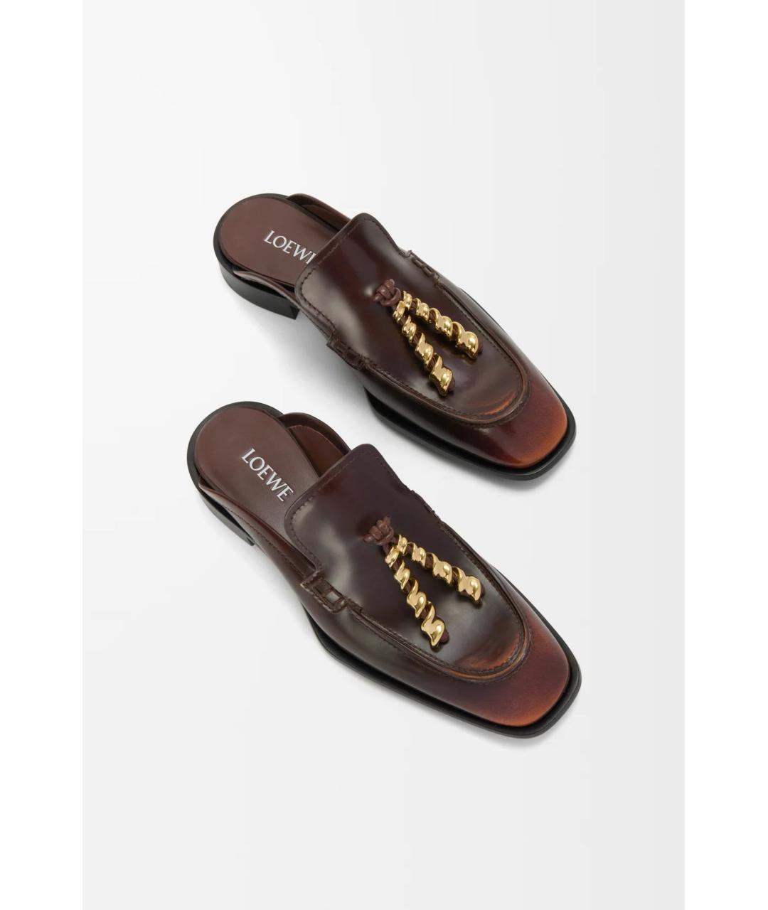 LOEWE Коричневые кожаные мюли, фото 3
