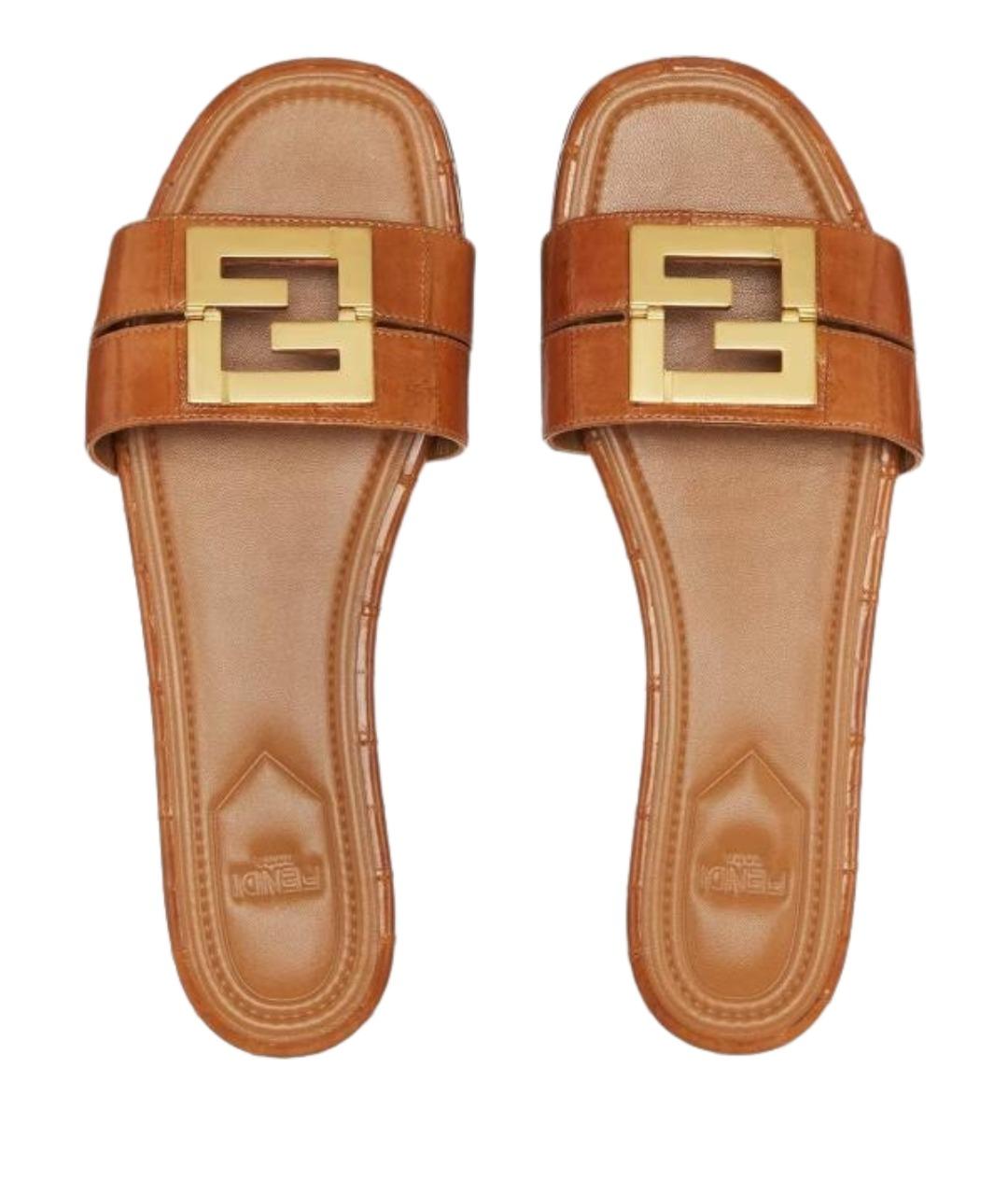 FENDI Коричневые кожаные сандалии, фото 4