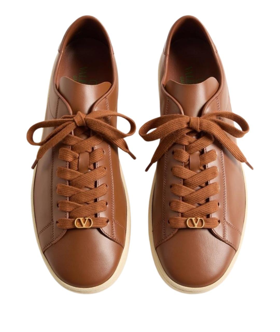 VALENTINO Коричневые кожаные низкие кроссовки / кеды, фото 3
