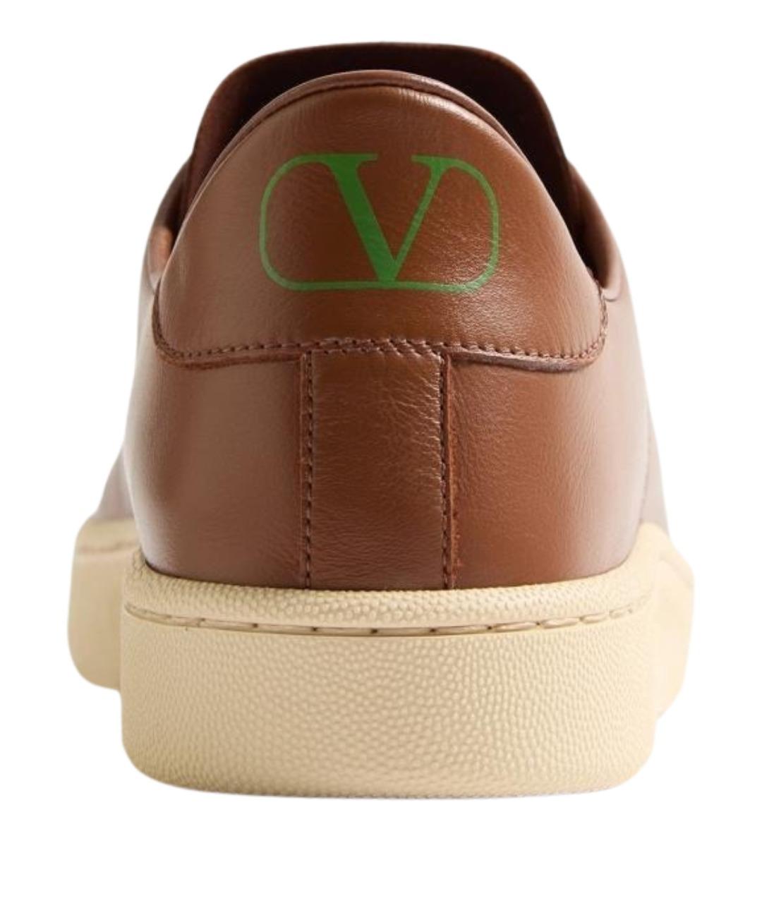 VALENTINO Коричневые кожаные низкие кроссовки / кеды, фото 4